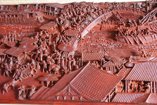 组图：木雕版清明上河图现身山东潍坊
